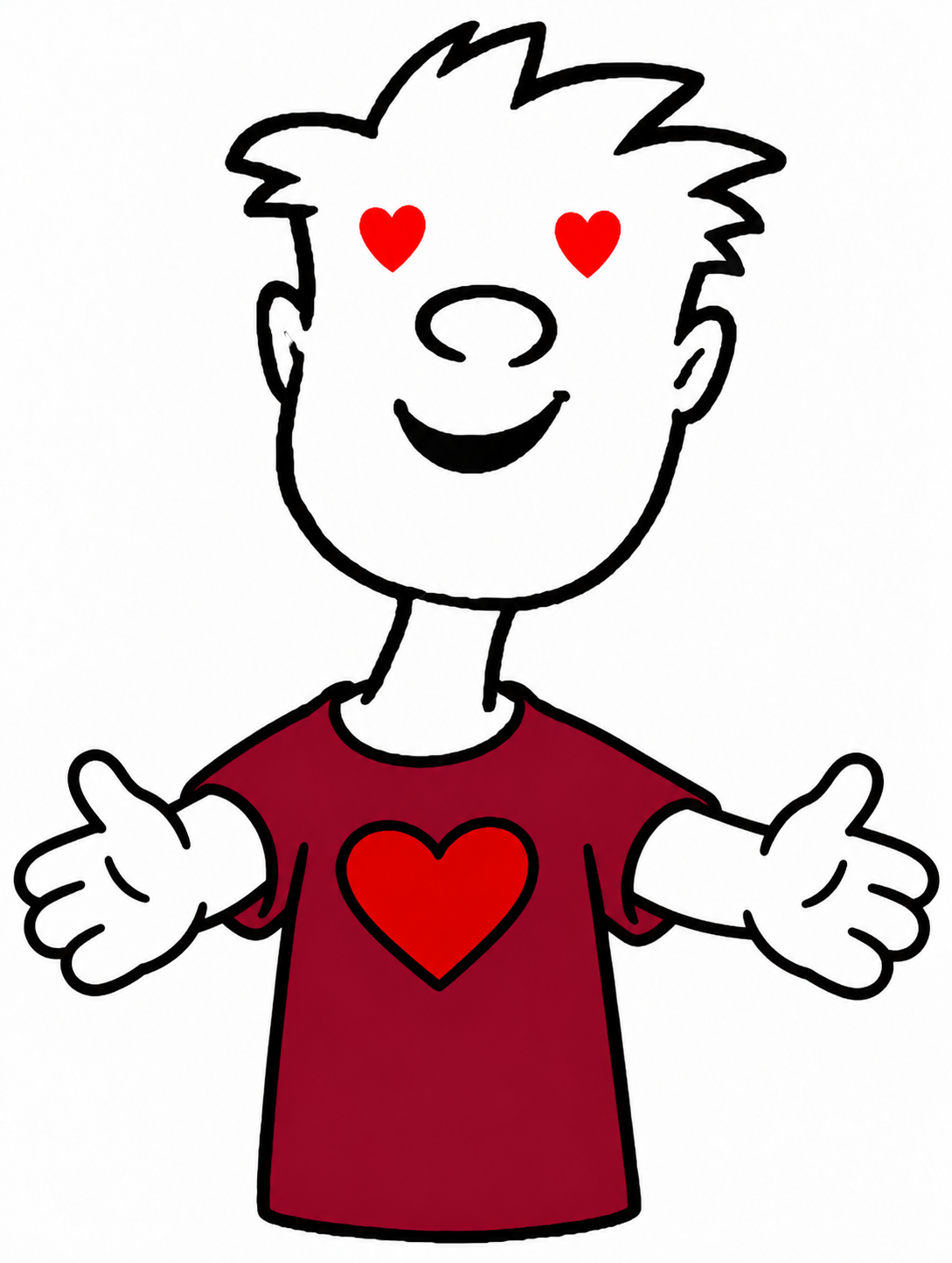 Hugo, mascote do Net Love, de braços abertos e olhos de coração, dando boas-vindas.